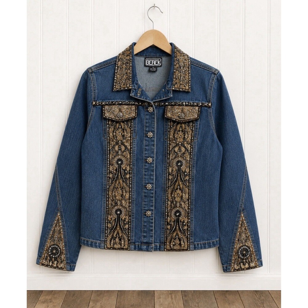 Berek² Takako Sakon Women's L Embellished Denim Jacket Beaded Artwear Ornate